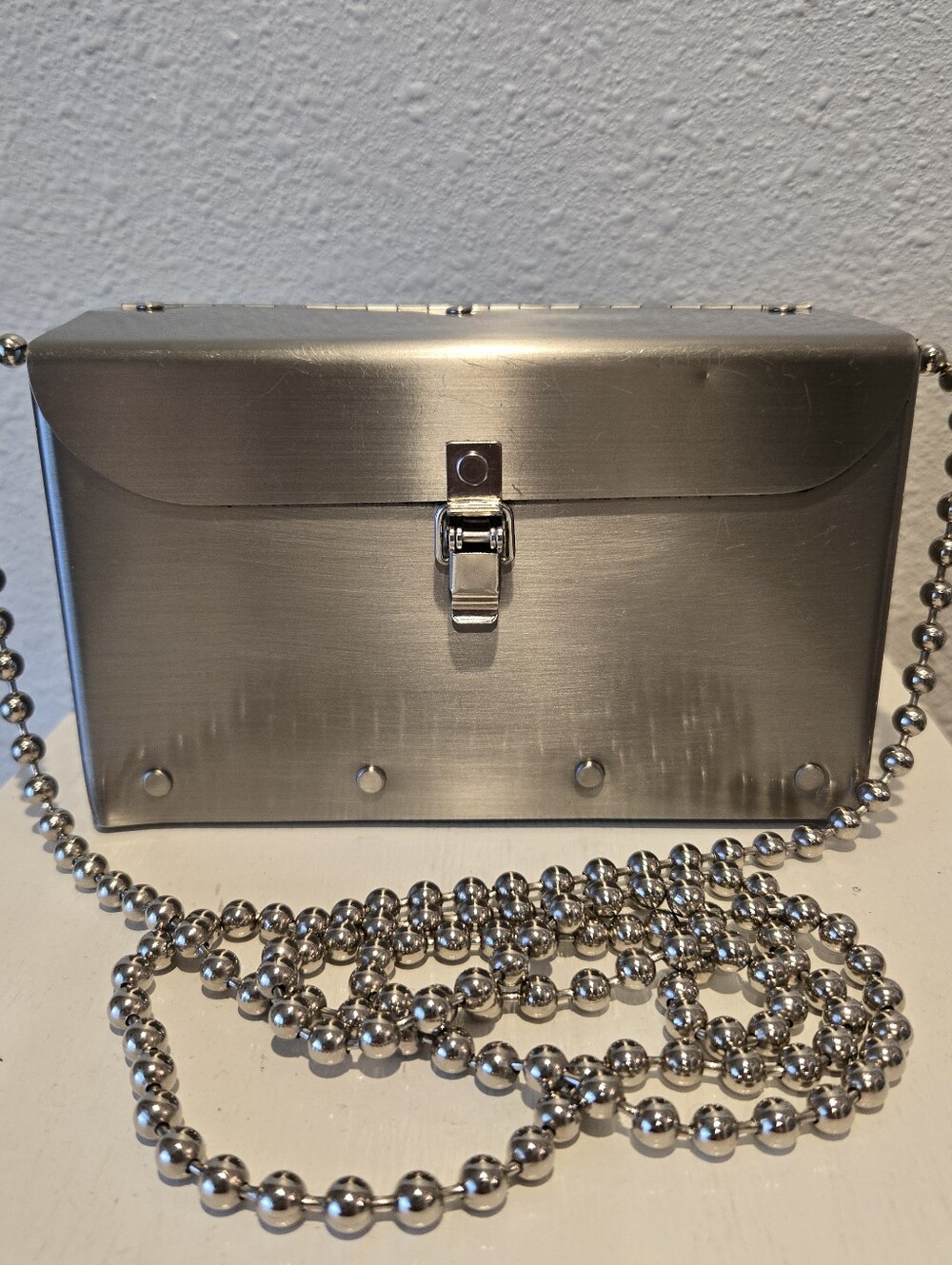 Wendy Stevens Signed Vintage Small Stainless Steel Crossbody Box Purse